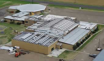 Retrofit roof construction in progress, Balko Public Schools, Balko, OK